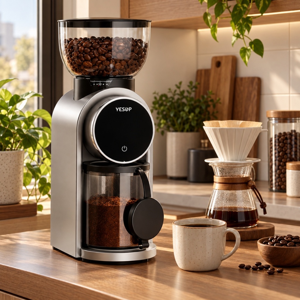 YESOP Moedor de Café Elétrico 150W 25 Níveis Mós Planas Painel Digital 127V