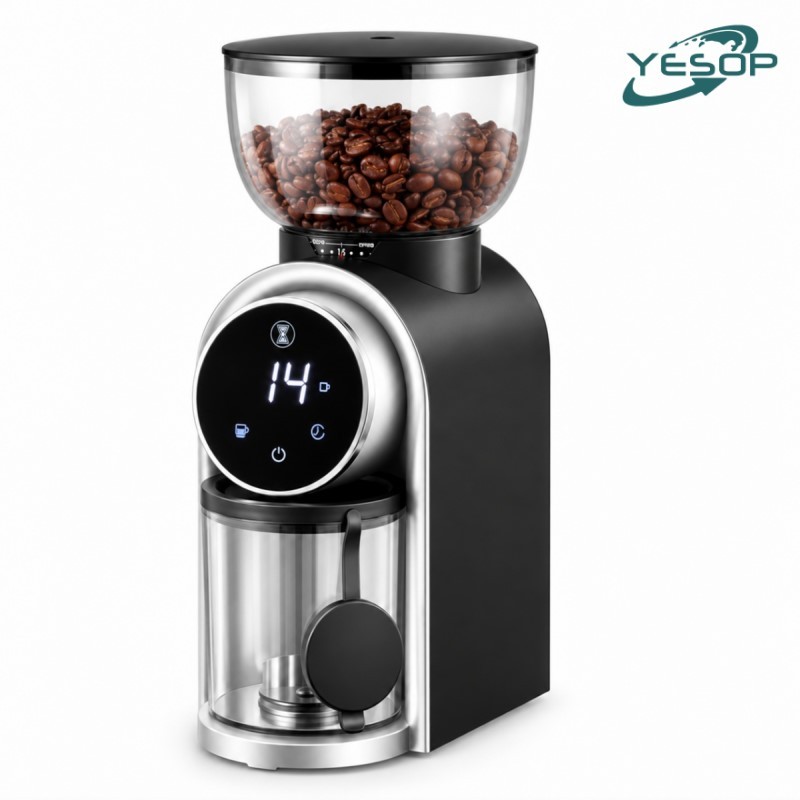 YESOP Moedor de Café Elétrico Profissional 25 Níveis 150W Visor Digital Inox 127V