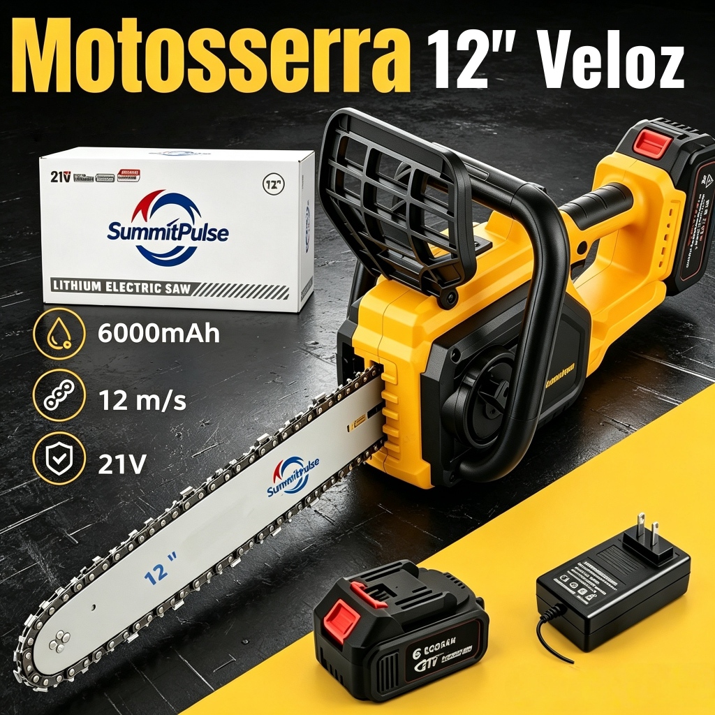 Motosserra a Bateria M12A 12 Polegadas 21V Motor Brushless 6000mAh para Poda Corte de Lenha Jardinagem