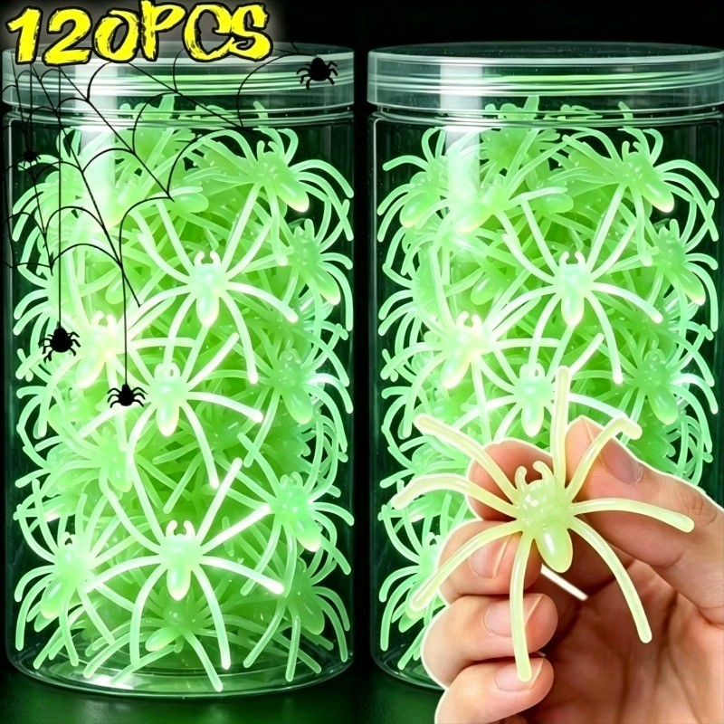 [Decoração De Halloween] Mini Aranhas Brilhantes No Escuro-Luminosas-Brinquedo De Aranha De Brincadeira Complicada-Adere