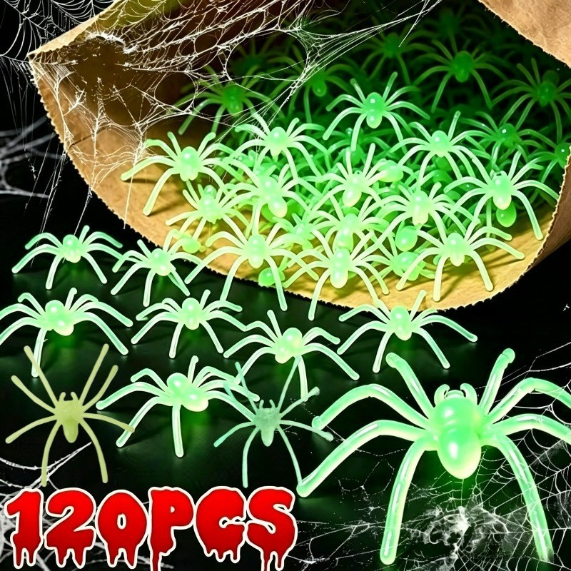 [Decoração De Halloween] Brinquedo De Aranha De Brincadeira Complicada-Aranhas Luminosas-Mini Brilhantes No Escuro-Adere