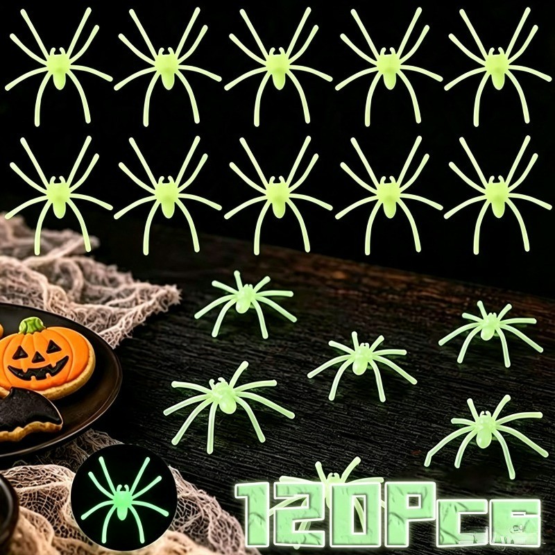 [Decoração De Halloween] Aranhas Luminosas-Brinquedo De Aranha De Brincadeira Complicada-Mini Brilhantes No Escuro-Adere