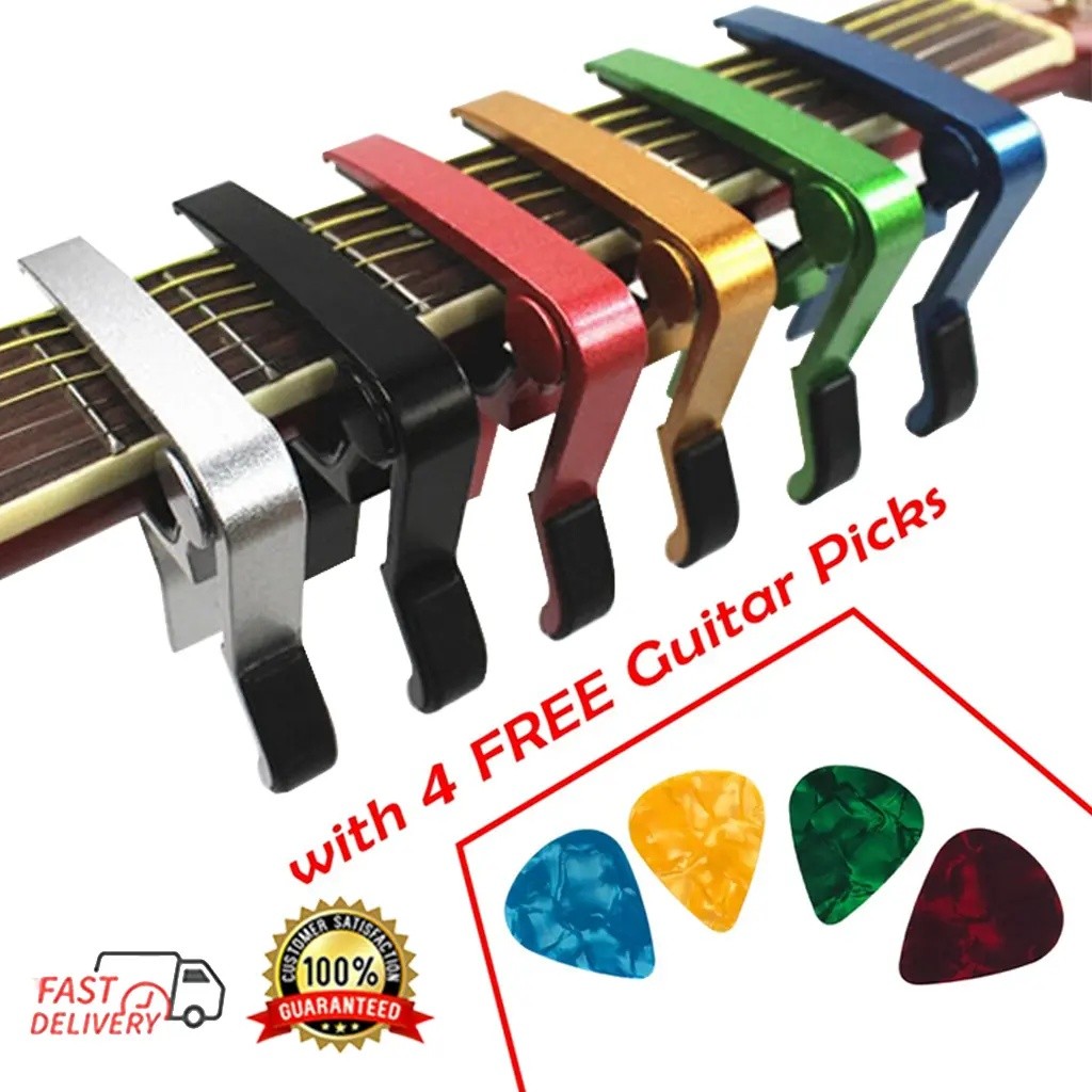Acoustic Guitar Capo for Acoustic Electric Ukulele With FREE 4 Guitar Pick Accessories Set Original Suitable for Any Lev