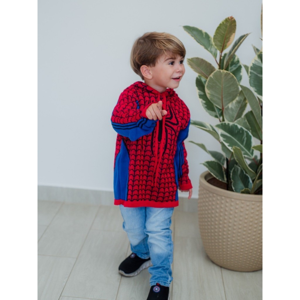 Kit de 3 Blusas de Tricot Infantil Suéter Manga Longa Com Capuz Homem Aranha/Capitão América/Hulk