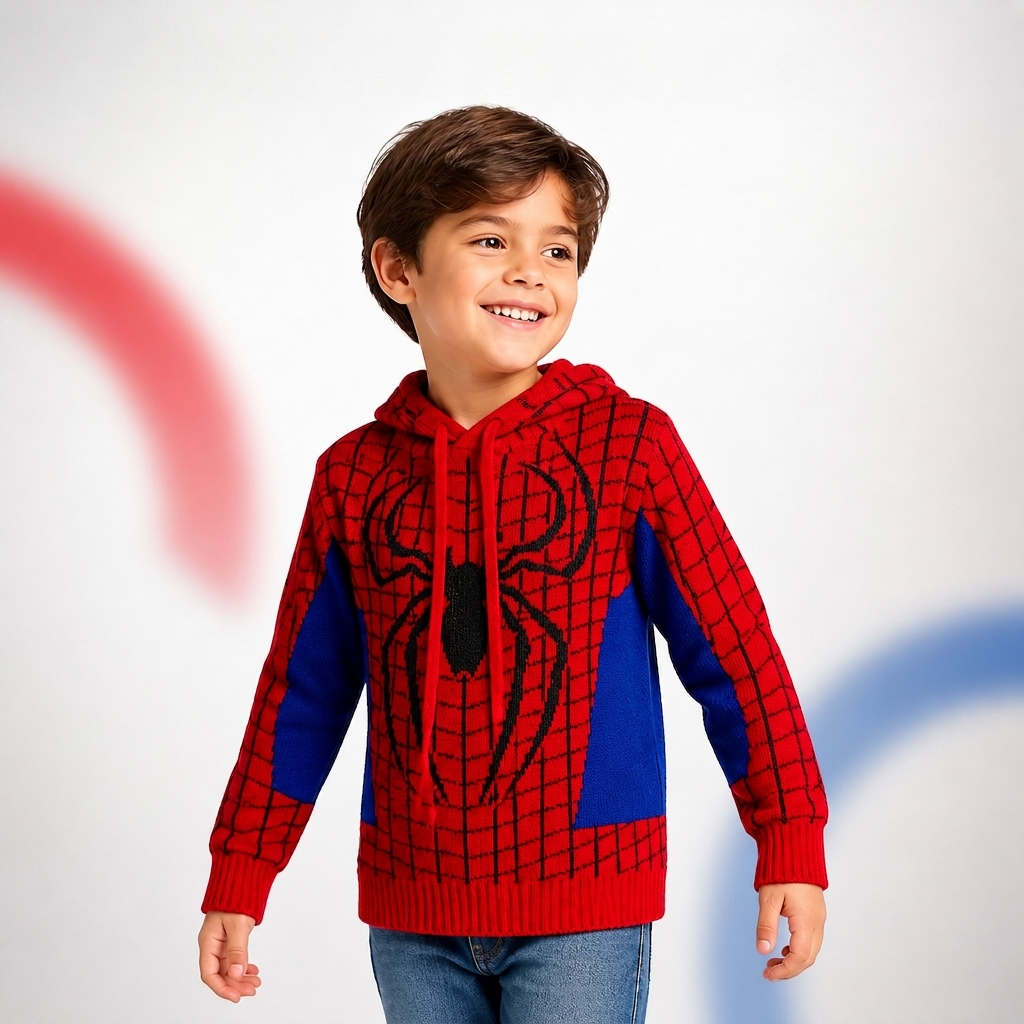 Blusa de Tricô Inverno Moletom capuz sem bolso Homem Aranha Tradicional Telha.