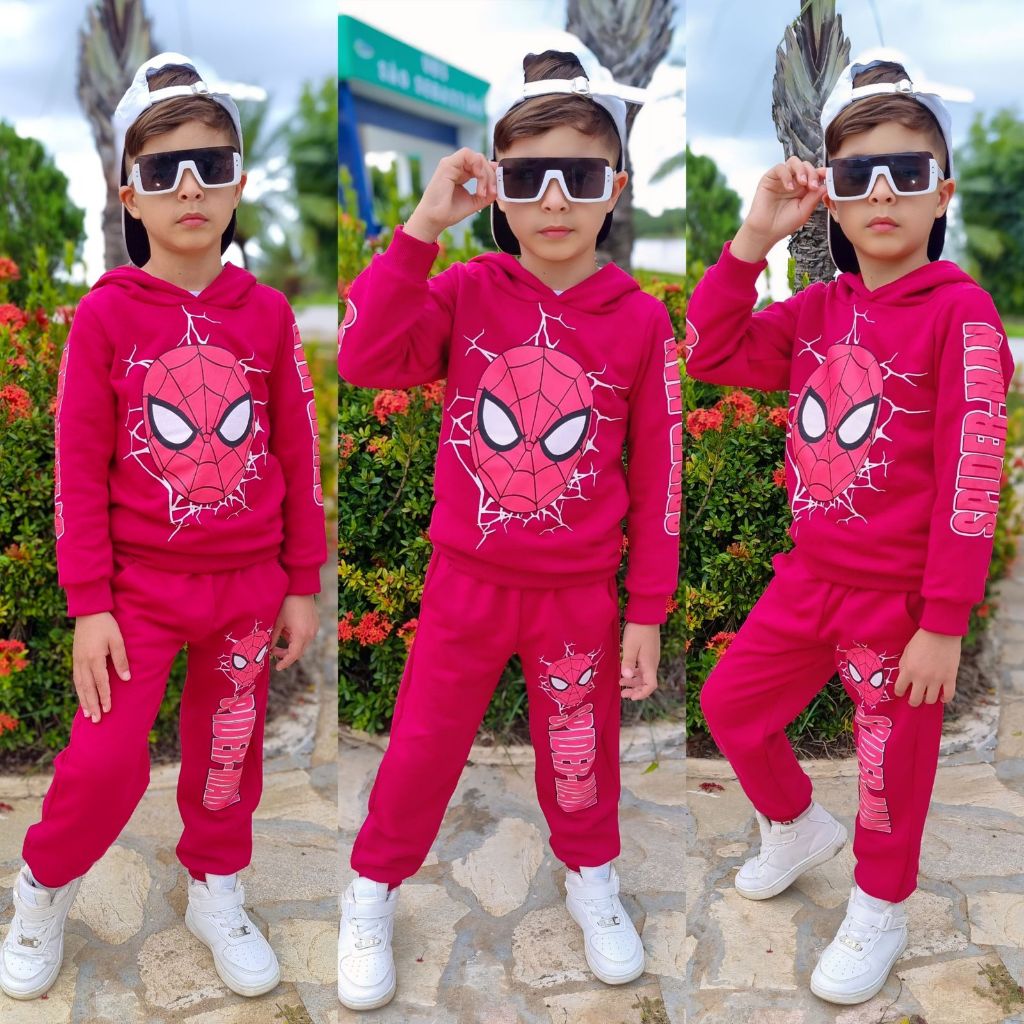 Conjunto infantil Homem Aranha Spider Criança Roupa Moletom Menino Infanto Juvenil inverno Frio Calça Moletom Moda
