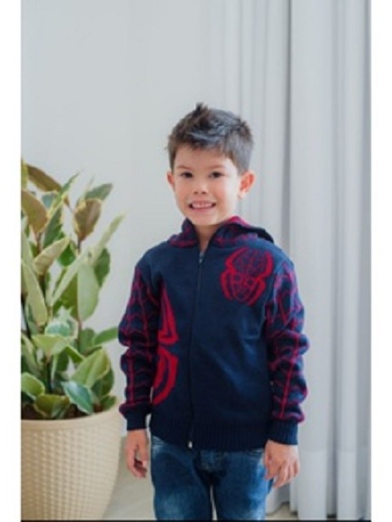 Jaqueta de Tricot Infantil Suéter Blusa Homem Aranha com Zíper e Capuz Manga Longa