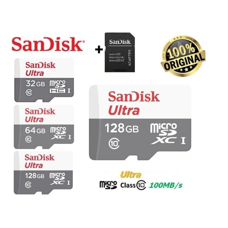 Cartão Memória Micro Sd Ultra 16GB 32GB 64GB 128GB 256GB 512GB 1TB Sandisk Classe 10 Adaptador SD
