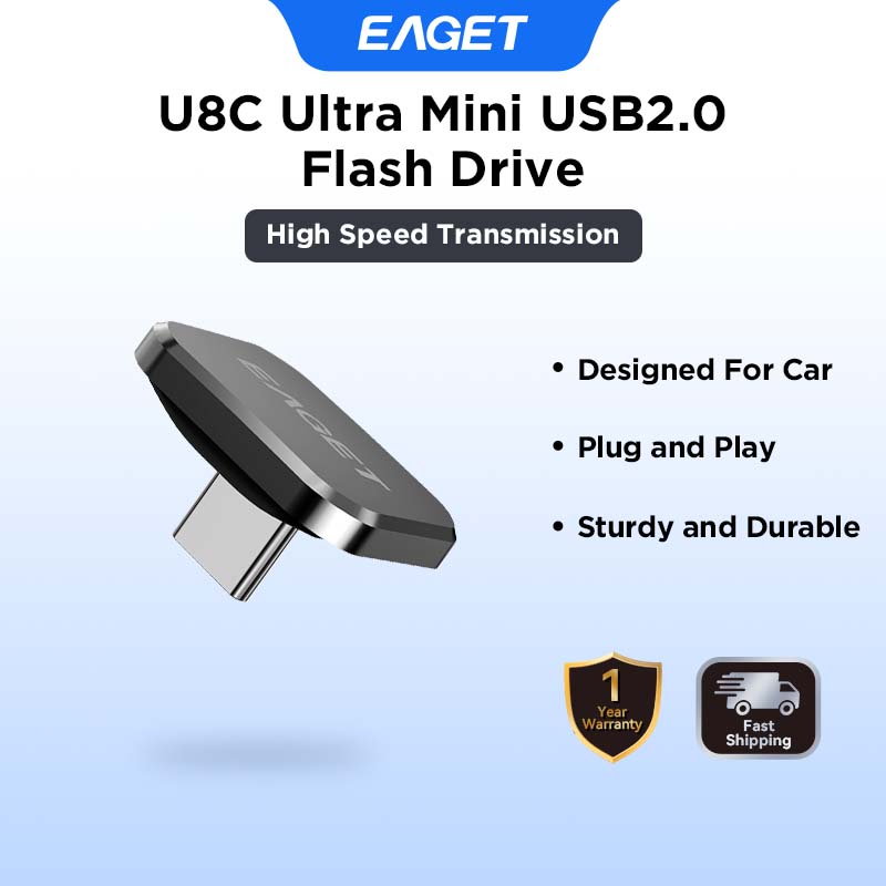 Pen Drive Tipo C EAGET U8C Ultra Mini para Música no Carro, Pendrive Portátil de Liga de Zinco (8GB/16GB/32GB/64GB)