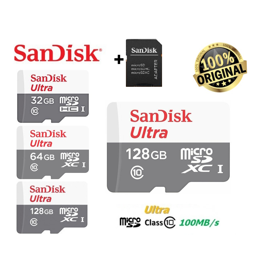 Cartão de Memória Micro SD Sandisk Ultra Classe 10 100MB/s Original Lacrado ( 32GB/64GB/128GB/256GB )