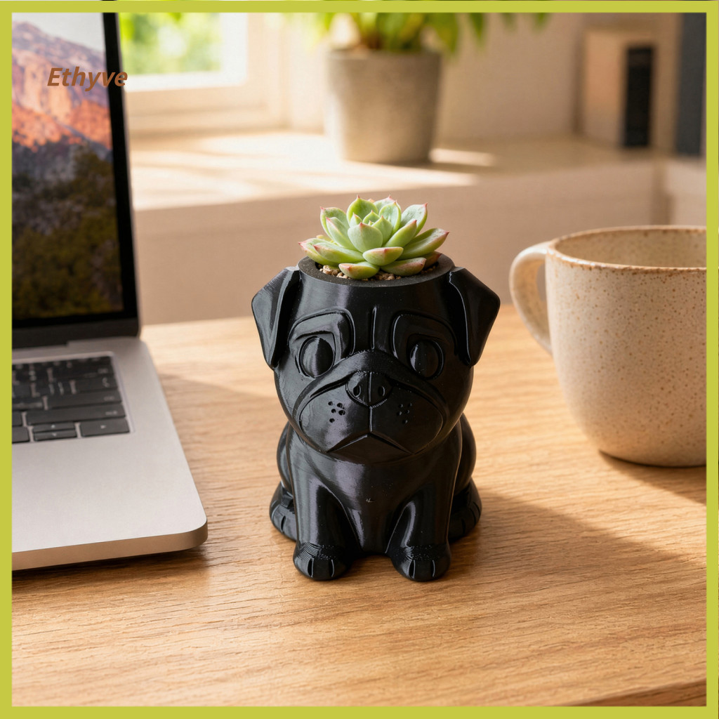 Dog Planter Pot Mini Flower 3d Printed Pug – Cute Flowerpot for Indoor Outdoor Use Perfect for Cactus Succulents and P