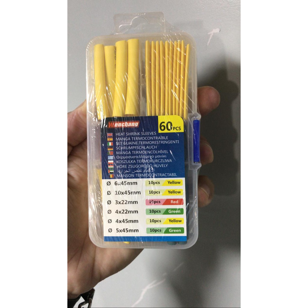 HEAT SHRINK SLEEVES 60 PEÇAS = Espaguete Tubo Termo Retrátil para eletrônica = 6 X 45MM 10PCS / 10 X 45MM 10PCS / 3 X 22MM 10PCS / 4 X 22MM 10PCS / 4 X 45MM 10PCS / 5 X 45MM 10PCS = MINI KIT = MALETA = PROFISSIONAL