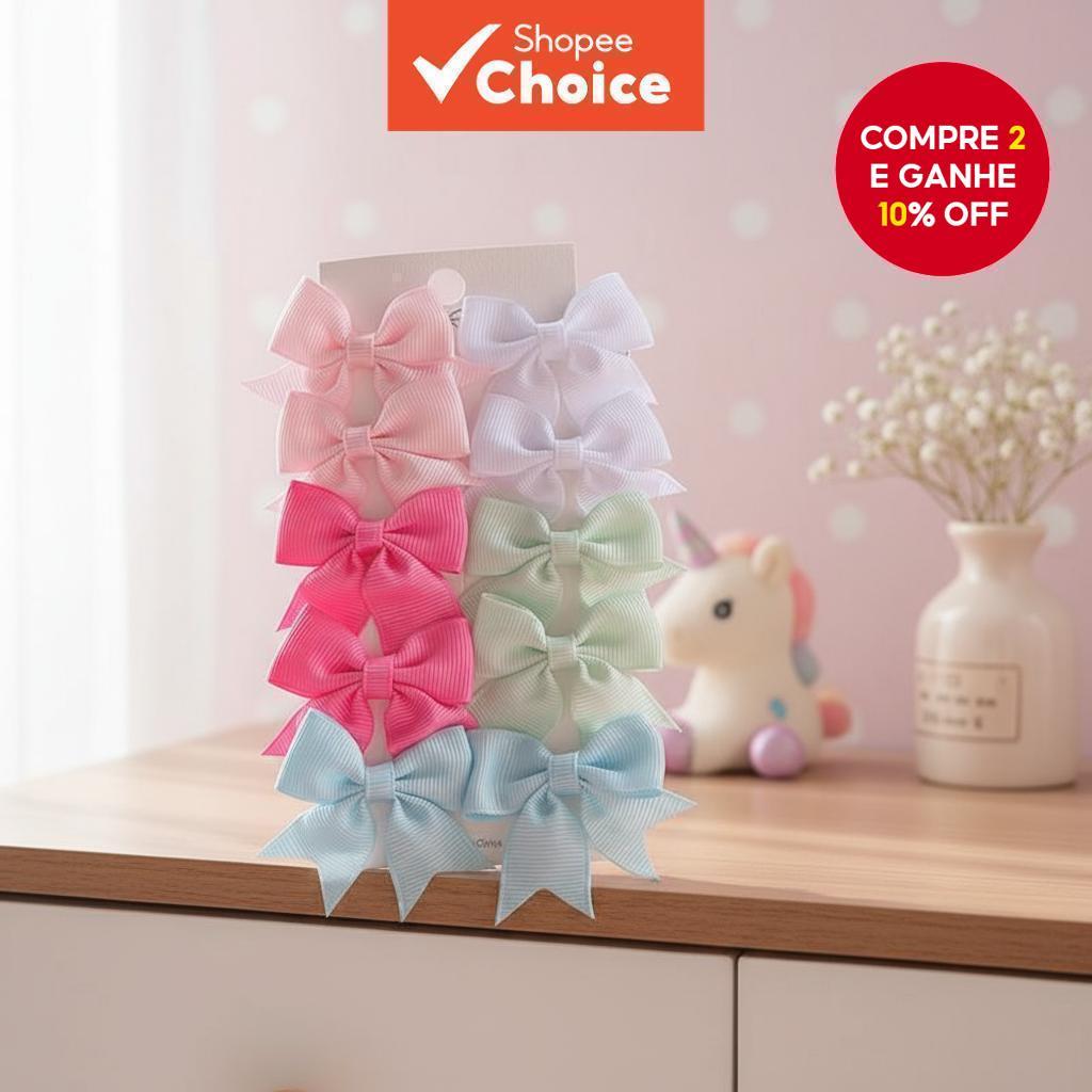 10Pçs Mini Grampos de Cabelo Laço de Fita Grosgrain para Meninas - Fofos Antiderrapantes para Crianças e Bebês