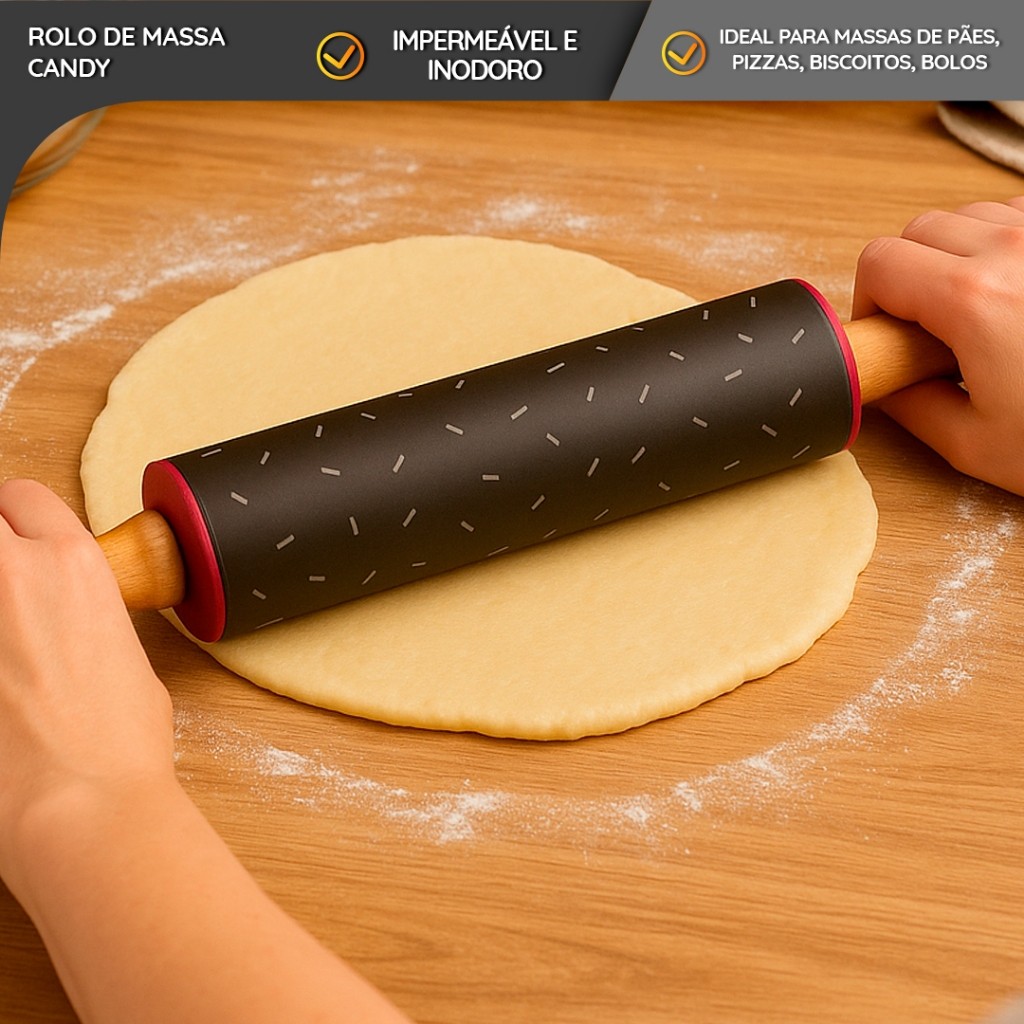 Rolo de Massa de Silicone Antiaderente Candy 44cm – Cabos de Madeira