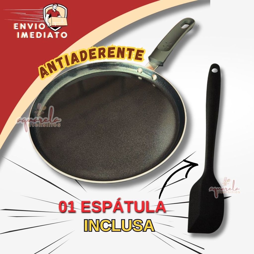 Kit Tapioqueira com Espátula Inclusa Panquequeira Frigideira 22cm Antiaderente Cerâmica Cabo Silicone Alumínio