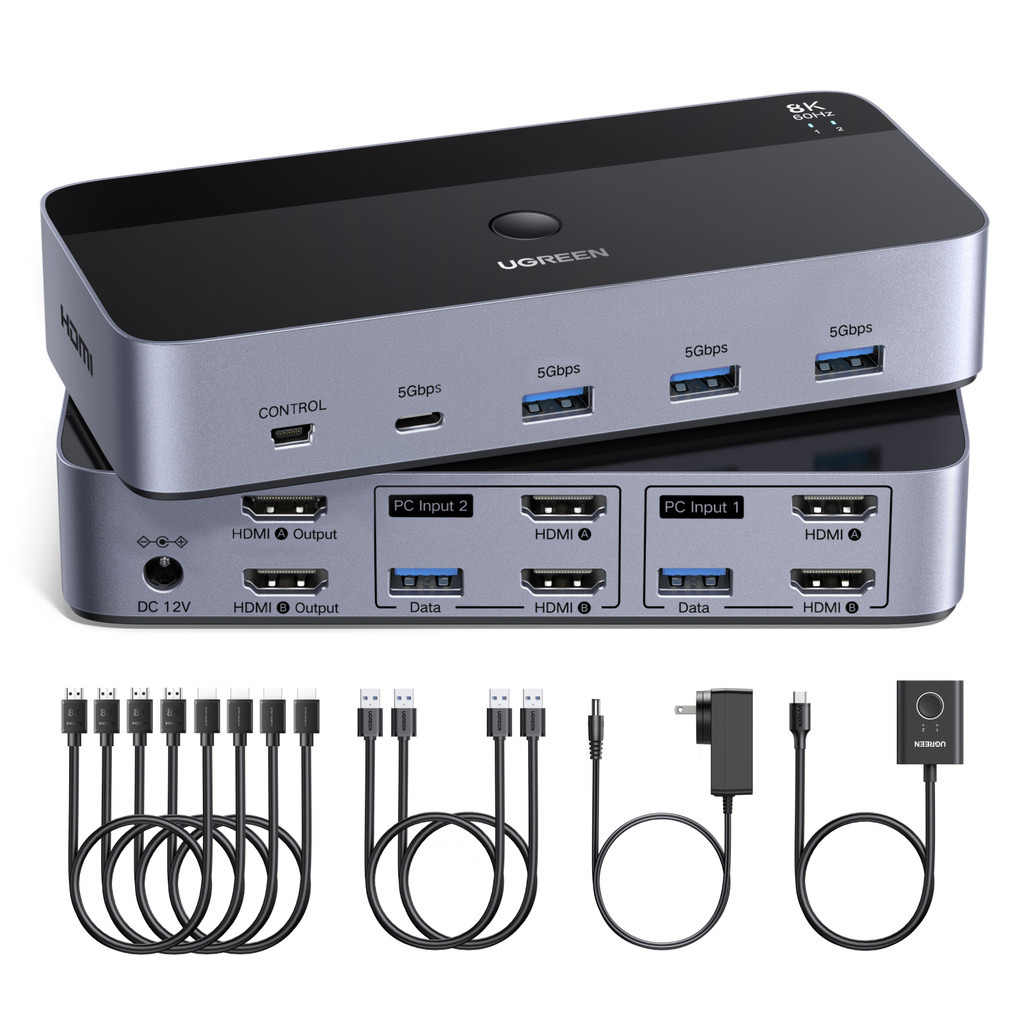 UGREEN 8K @ 60Hz Dual HDMI 2.1 KVM Switch Ultra HD USB 3.0 Controlador De Mesa De Entrada/Saída De Monitor Duplo Compatí