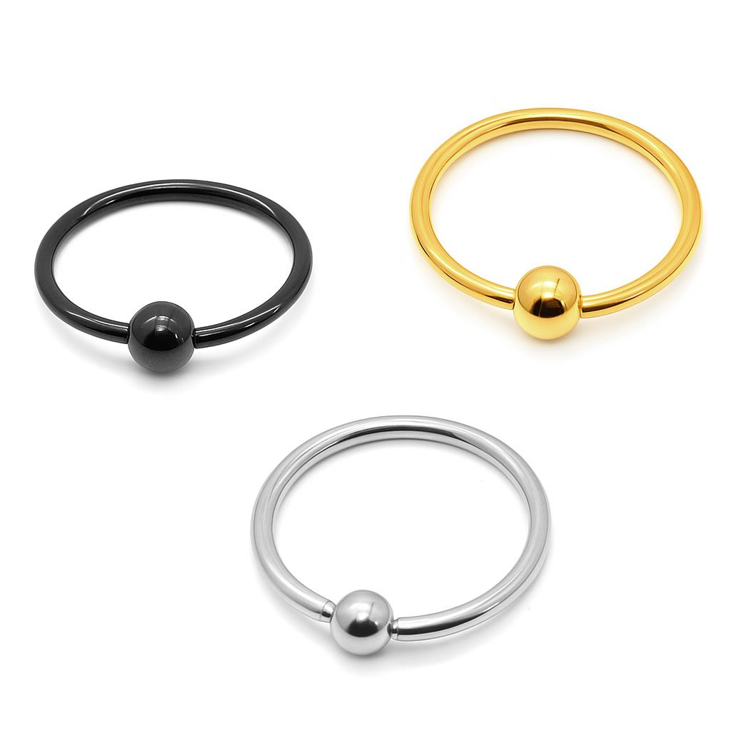 Piercing Captive Preto, Prata ou Dourado de 6mm, 8mm, 10mm, 12mm, 14mm, 16mm, 18mm ou 19mm - 1 Peça
