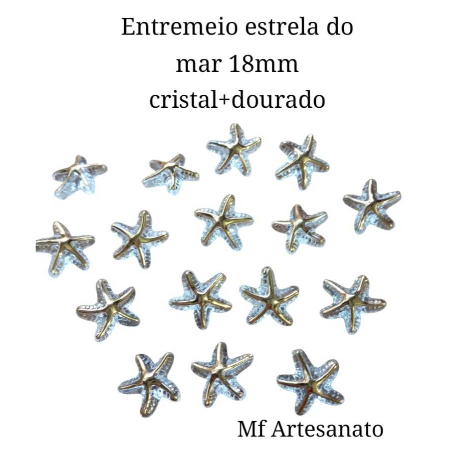 ENTREMEIO PASSANTE ESTRELA DO MAR 18MM CRISTAL+DOURADO