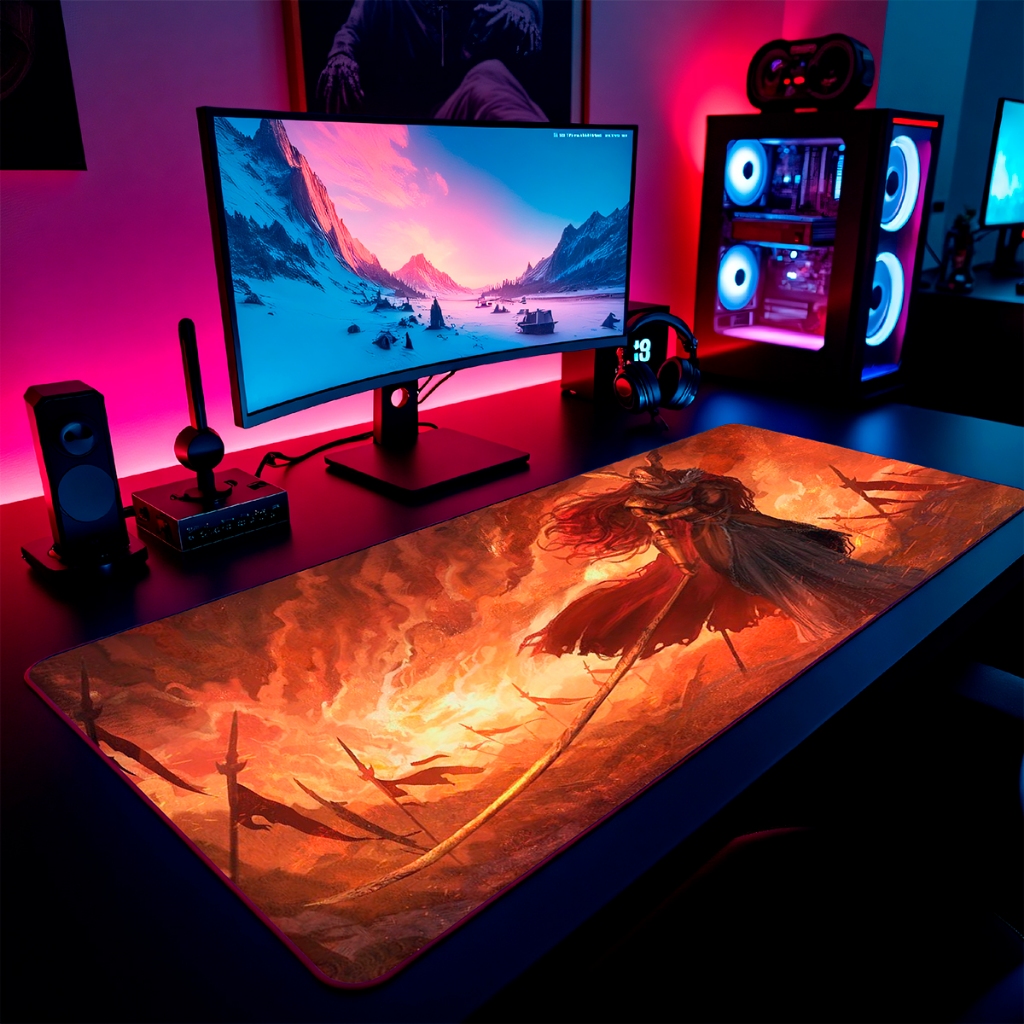 Mouse Pad Malenia Elden Ring Gamer 65x30cm / 80x40cm / 90x50cm / 120x60cm / Borda Costurada