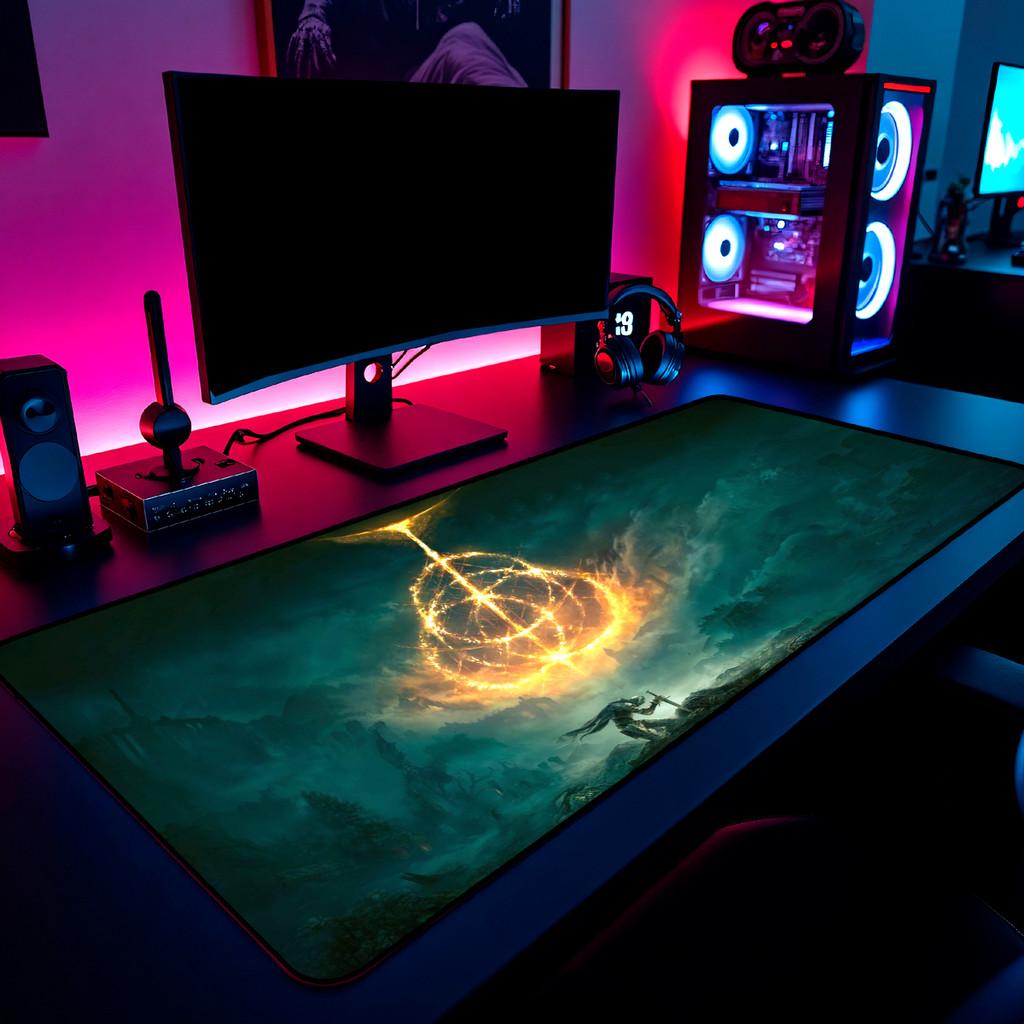 Mouse Pad Gamer Elden Ring Knight 65x30cm 80x40cm 90x50cm 120x60cm Borda Costurada