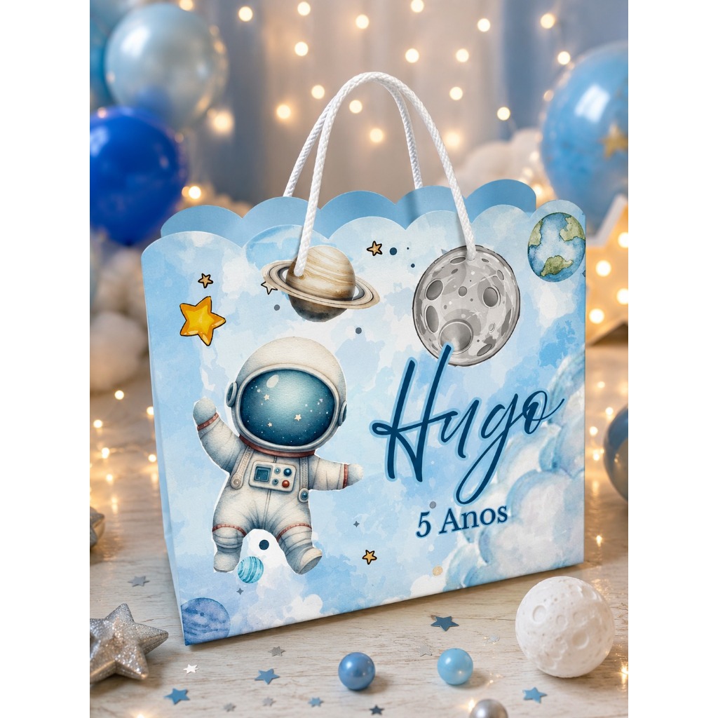 Kit Sacolinhas Personalizada | astronauta menino | Nome e Idade | 10, 20, 30 ou 40 Unidades - Pegue e Monte