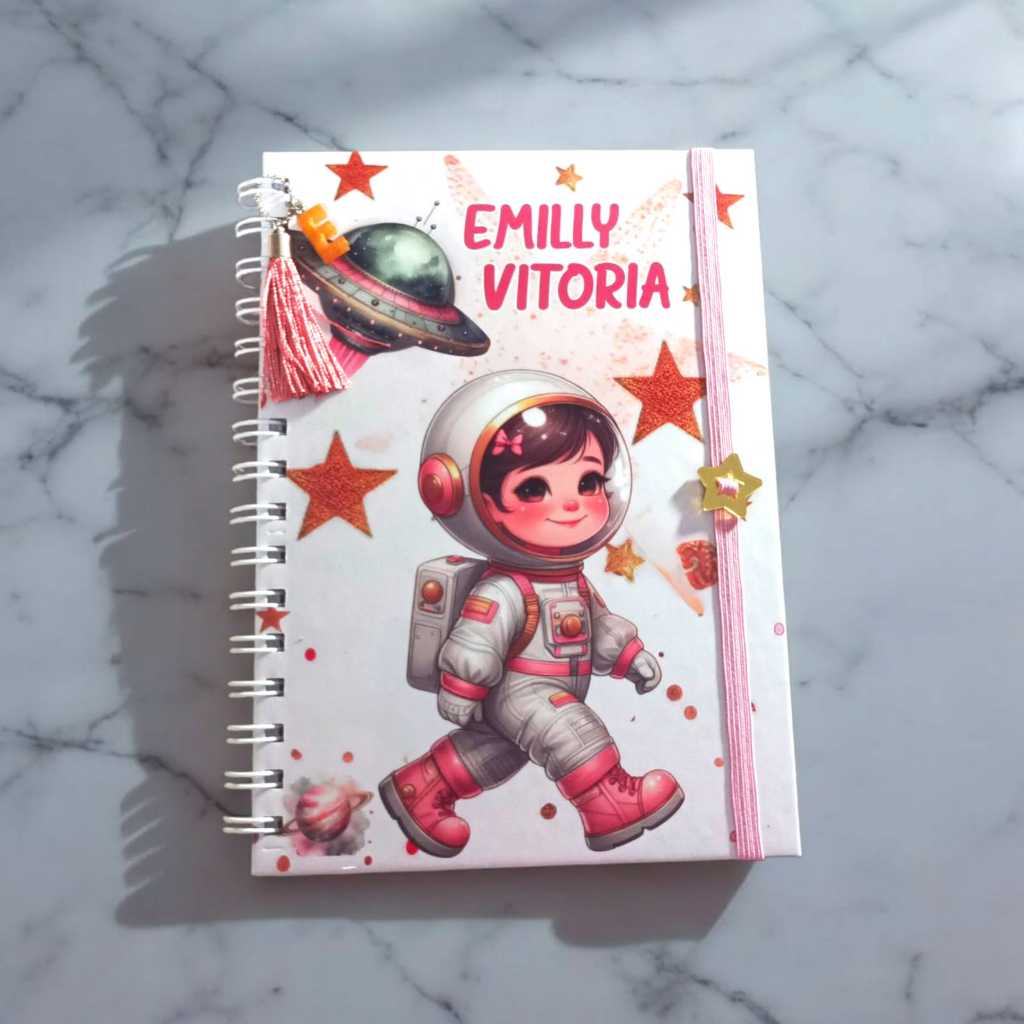 Caderneta de Vacinação Astronauta menina Rosa Personalizada com nome