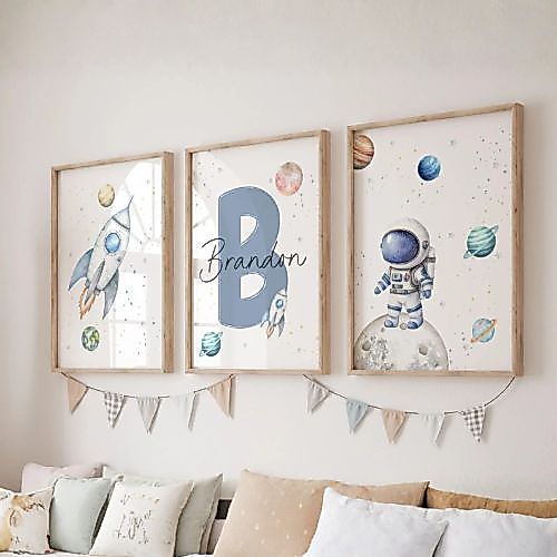 Quadros PERSONALIZADOS COM NOME - Envie no chat | Infantil Astronauta | Quarto Bebê Menino – Lunar No2