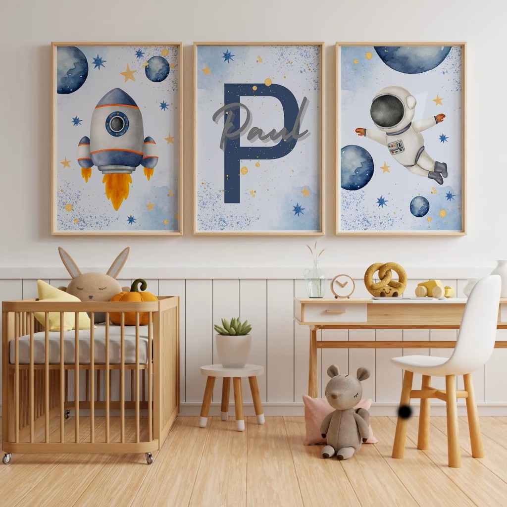 Quadros PERSONALIZADOS COM NOME - Envie no chat | Astronauta | Quarto Bebê Menino – Cosmo No2