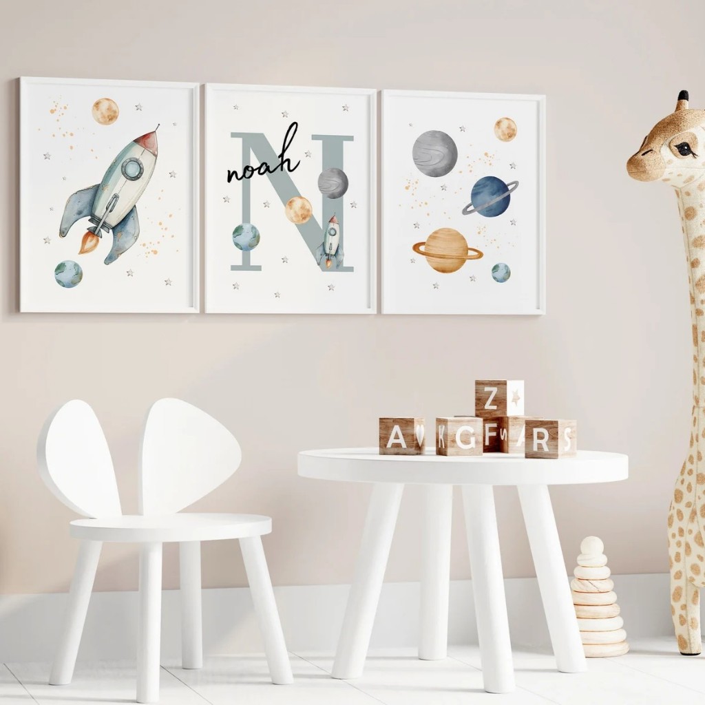Quadros PERSONALIZADOS COM NOME - Envie no chat| Astronauta | Quarto Bebê Menino – Astro No2