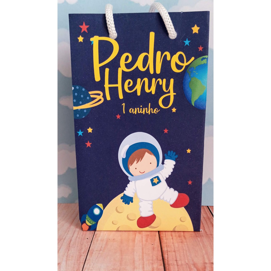 Sacola Personalizada Astronauta Menino - Adicionamos Nome e Idade.