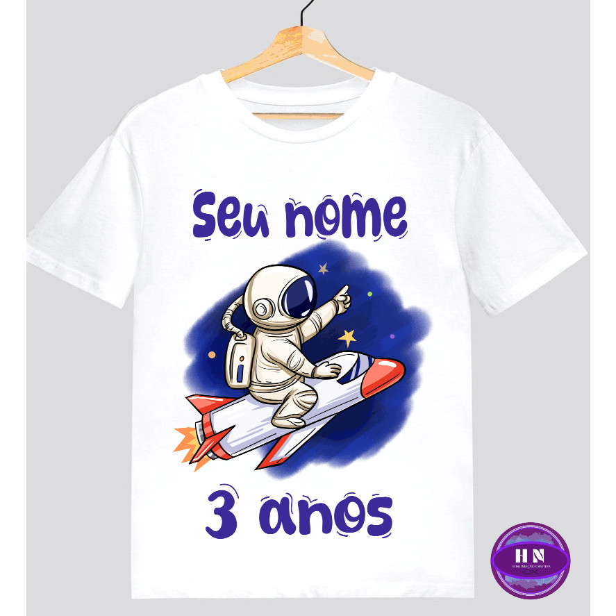 Linda T-shirt Camisa Camiseta Astronauta Espaço Planetas Infantil Personalizada Com Nome Estampas Postagem Rapida