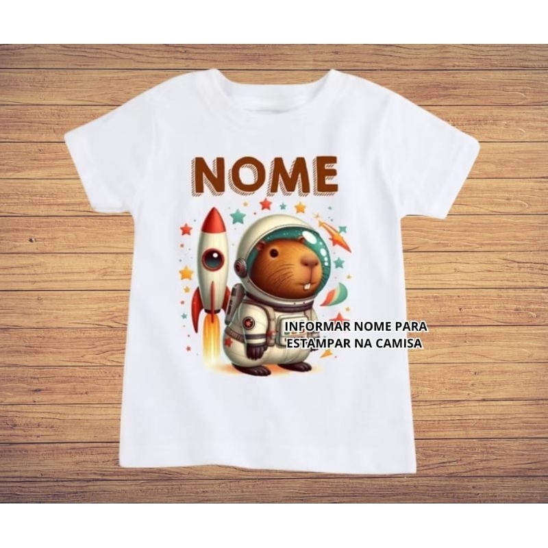 Camisa Personalizada Capivara Astronauta e foguete TN737- Informar Nome