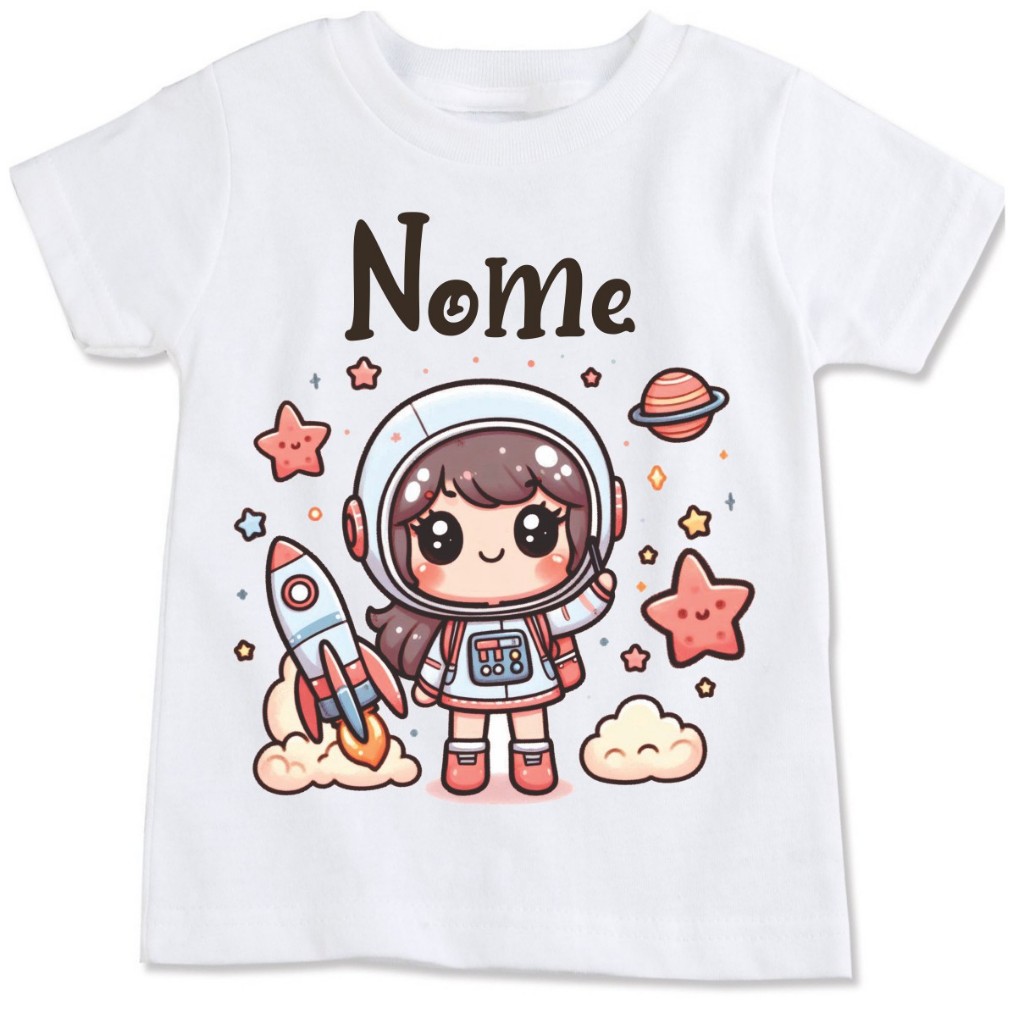 Camisa Personalizada Menina Astronauta e estrelas - Informar Nome