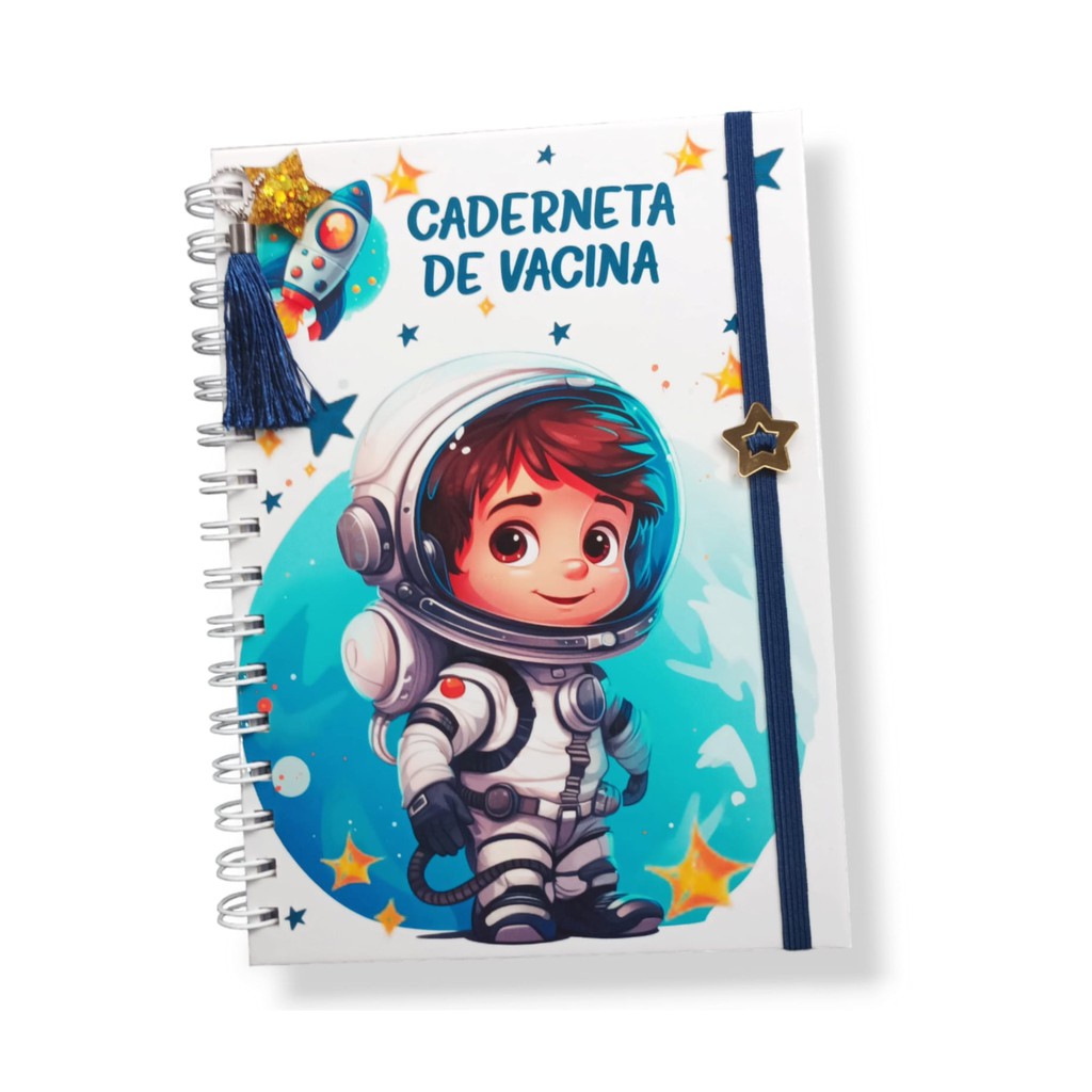Caderneta de Vacina Astronauta menino capa dura pronta entrega envio imediato NÃO É PERSONALIZADO COM NOME