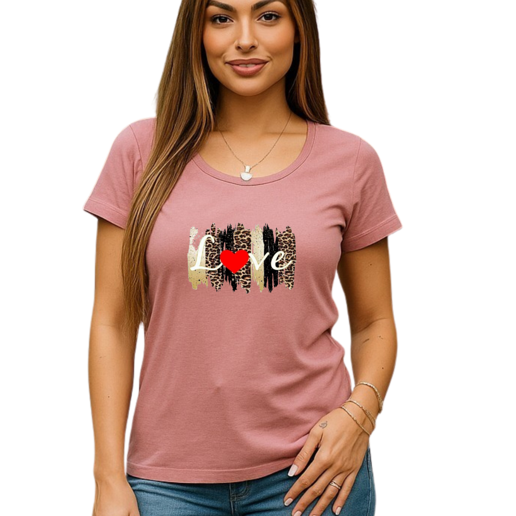 Blusa Feminina Manga Curta Estampada Love Animal Print 💛❤️
