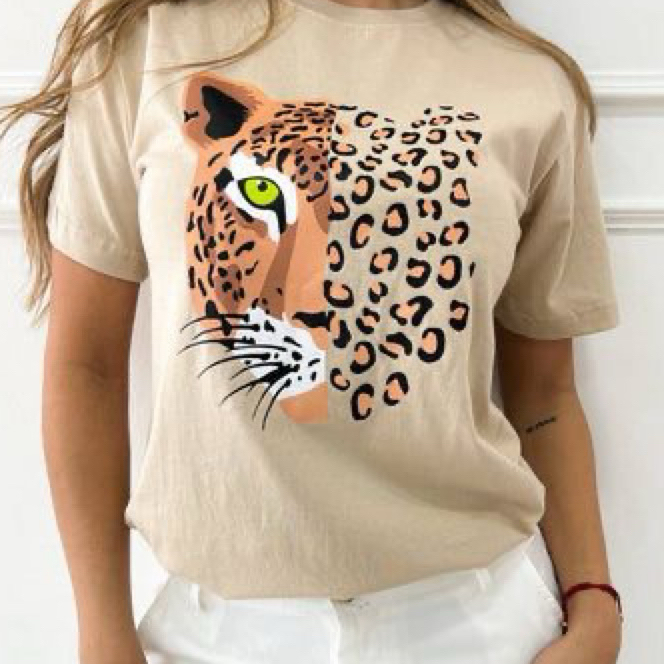 Camiseta Feminina Estampada Onça Animais Confortável T-shirt Envio Imediato