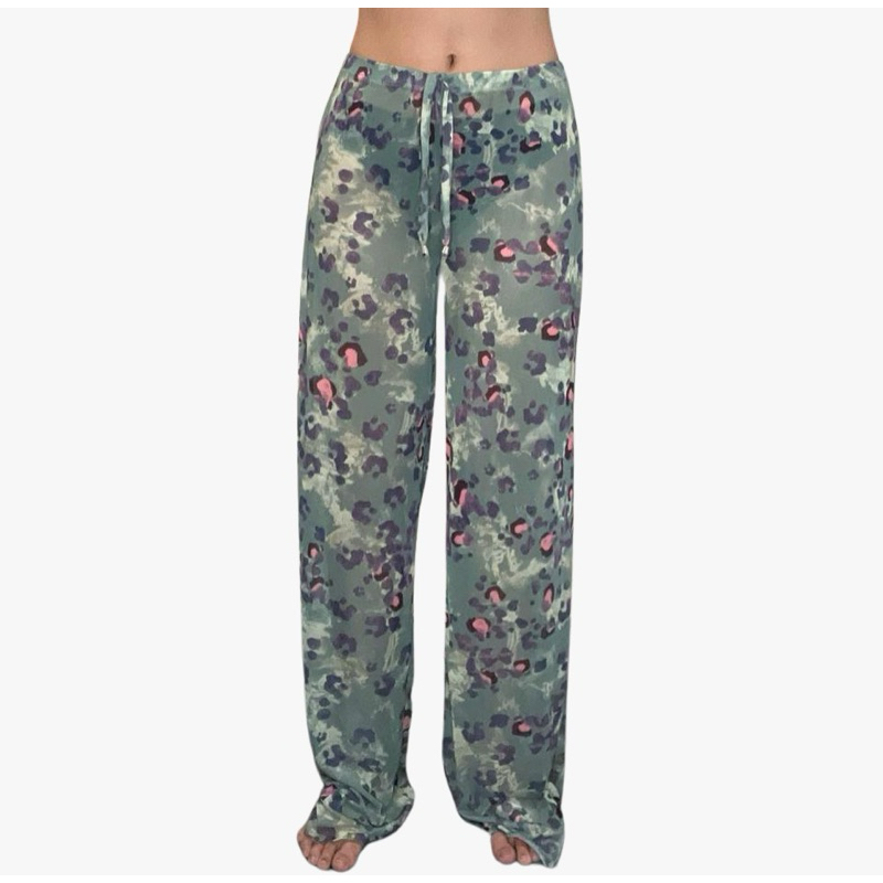 Calça Animal Print Verde Saída de Praia Verão Moda Tropical Tecido Tule de Malha Tendências