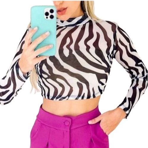 Cropped Plus Size Animal Print Cintura Grande Tule Até xg Ct4