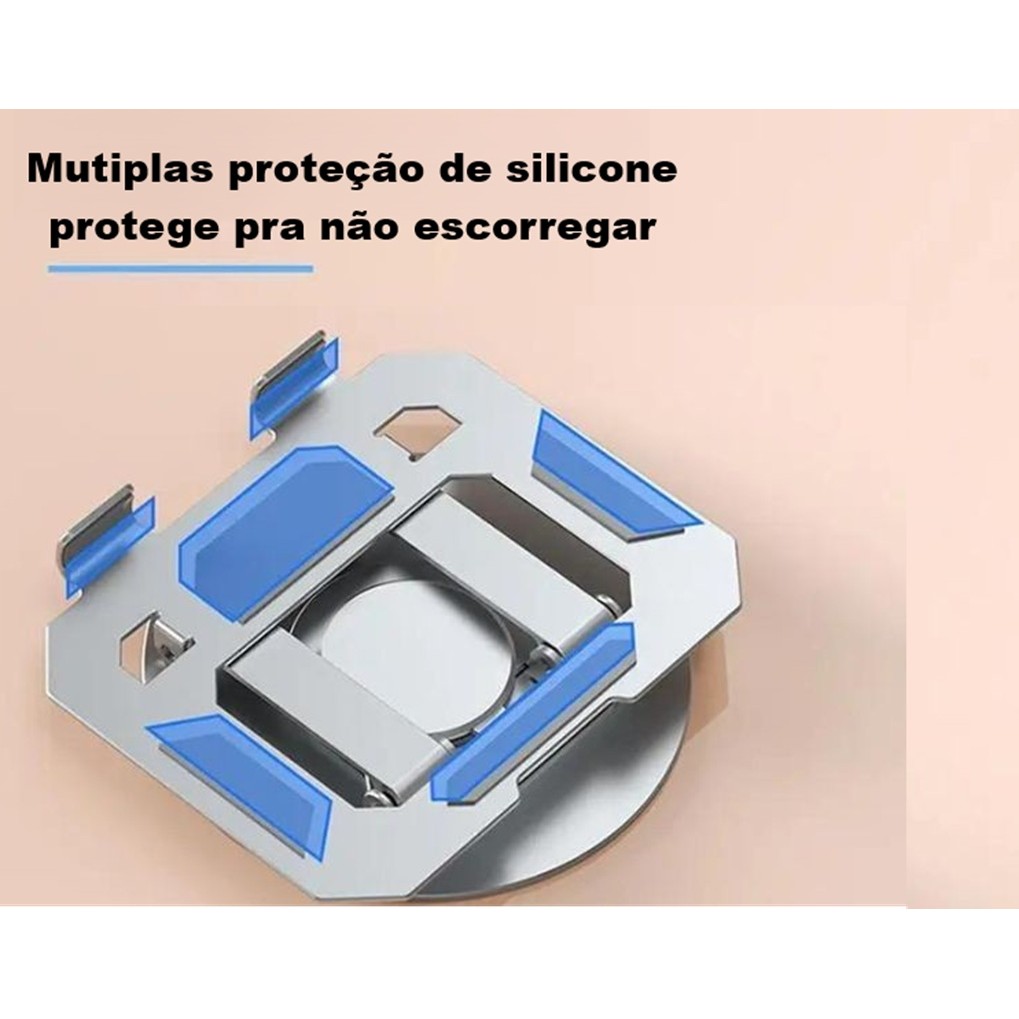 Suporte de Mesa com base redonda 360 Graus, Suporte de Alumínio Ajustável Antiderrapante P/Tablet e Celular