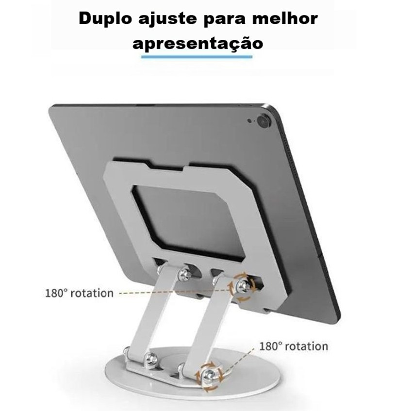 Suporte de Mesa base redonda 360 Graus em Alumínio Ajustável Antiderrapante P/Tablet  e Celular