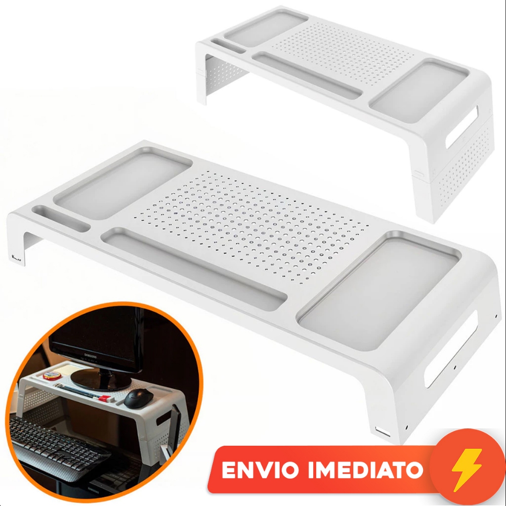 Suporte para Monitor e Notebook Branco com Porta Celular Mesa Home Office