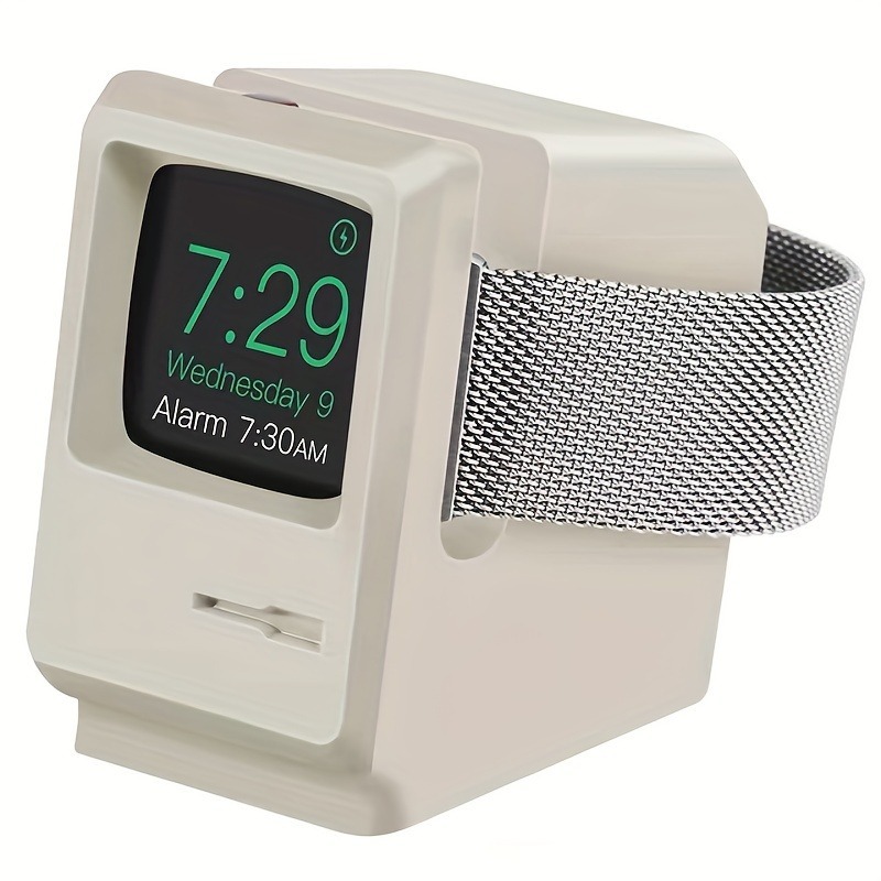 Novo Suporte de Carregamento em Silicone para Apple Watch 9 8 7 6 5 4 iWatch 3 2 1 com Padrão Retro de Computador para