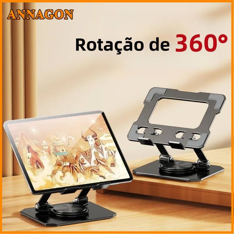 Suporte Tablet e Celular Metálico Rotativo de Liga de Alumínio Resistente Elegante e Totalmente Ajustável