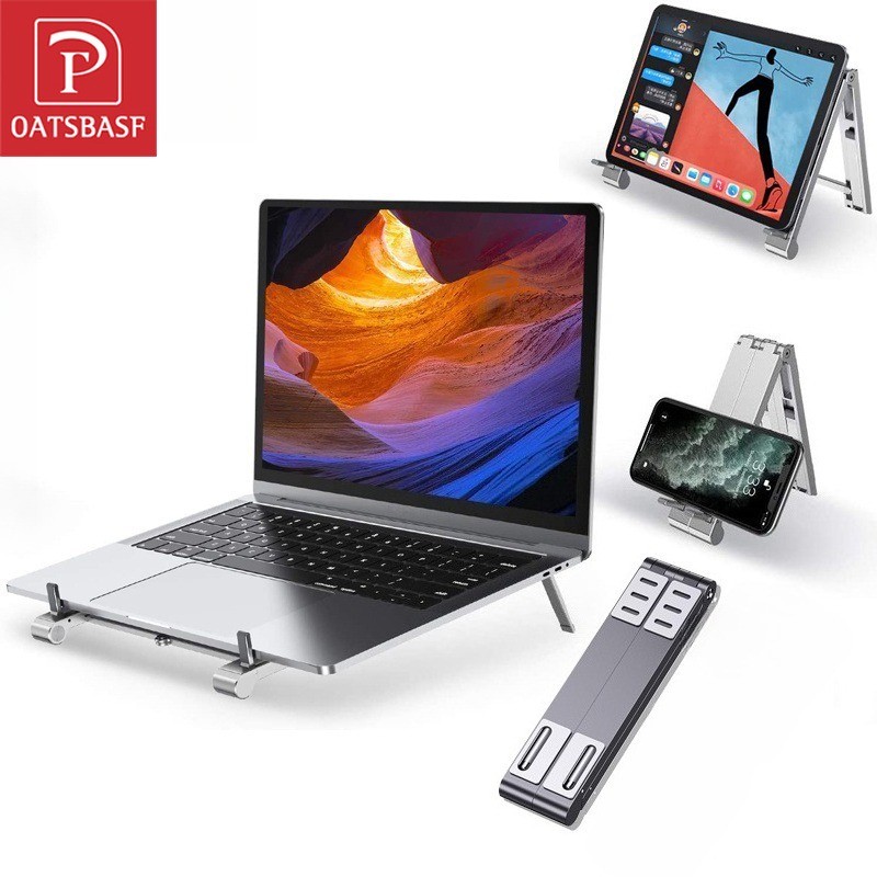 OATSBASF Portátil Dobrável 3 Em 1 Suporte Para Laptop Notebook Celular Tablet De Metal Resfriamento