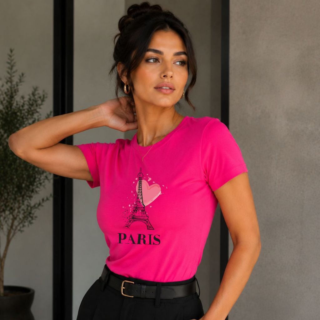 Blusa feminina estampa amo Paris Camiseta T-shirt