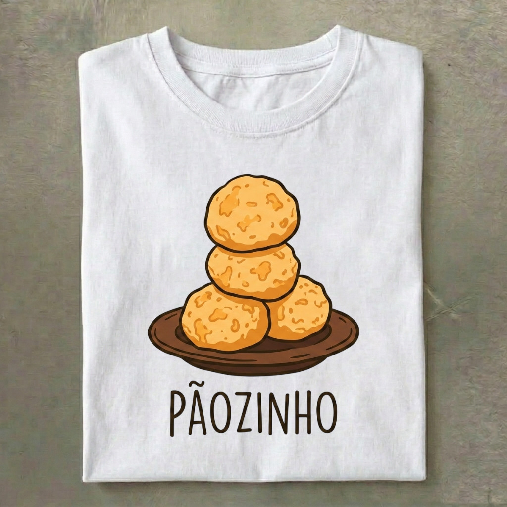 Camiseta Amo Pãozinho De Queijo Estampa Arte Casual Com Caimento Solto