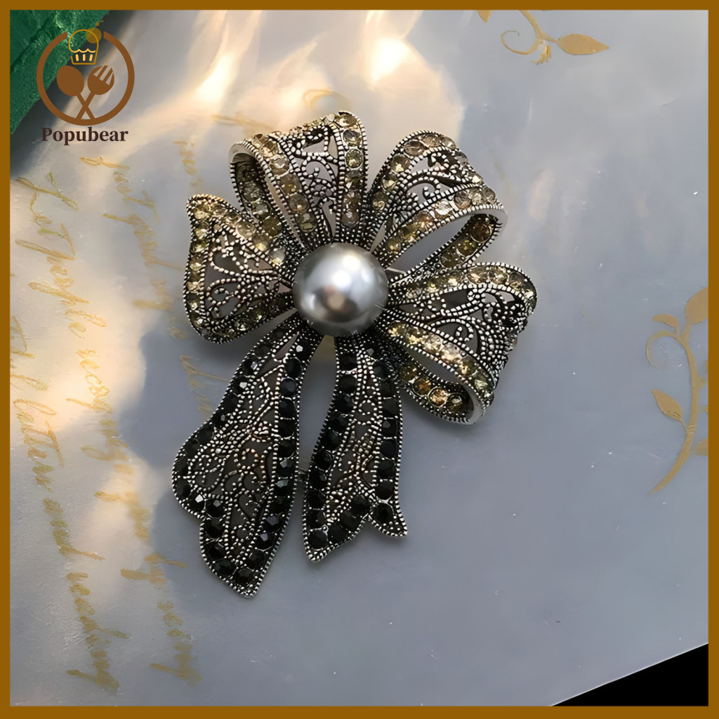 Retro Bow Brooch Vintage Faux Pearl for Women – Elegant Lapel Pin Jewelry Sweater Cardigan Coat Accessory Business Sui
