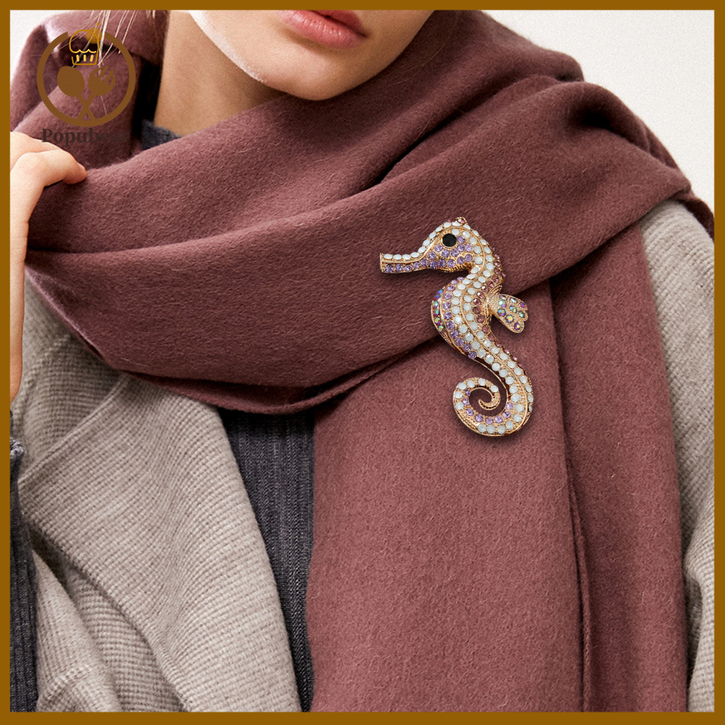 Hat Embellishment Pin Seahorse Brooch Retro Style Rhinestone Autumn Winter Lapel Badge Fine Craftsmanship Coat Accessory