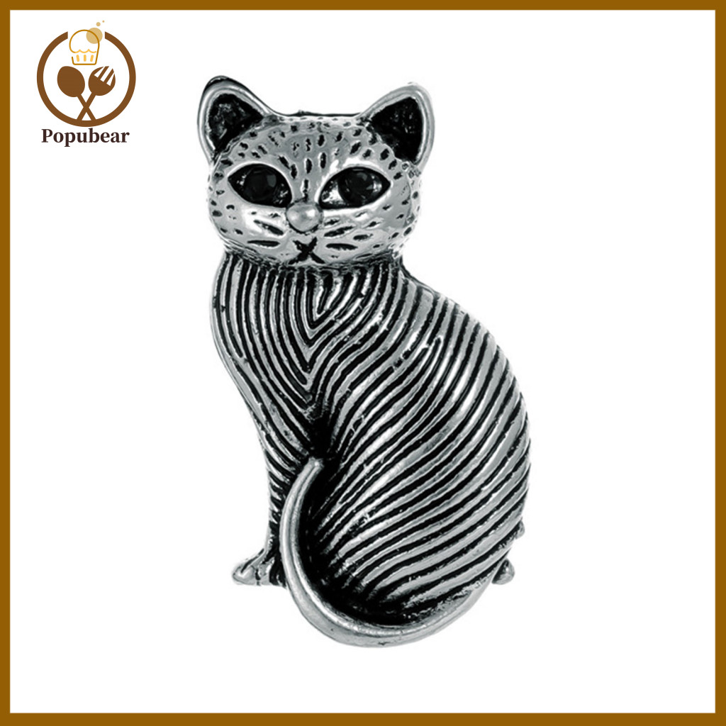 Vintage Cat Brooch Retro Style Pin Sitting Design with Fine Hair Texture Animal Jewelry Accessory for Women and Girls Cu