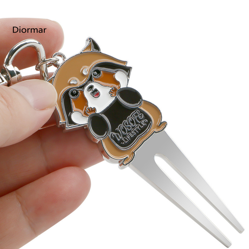 Golf Divot Tool Green Fork with Buckle Double-side Cartoon Pattern Portable Groove Cleaner Multifunctional Zinc Alloy Ke